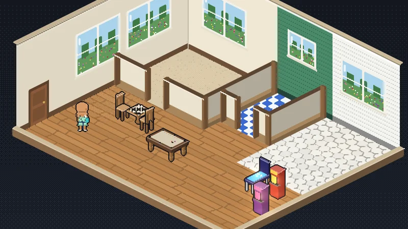 A cottage in Vanilla Heights with a chess table, a pool table and arcade machines
